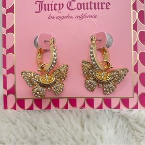 Juicy Couture Gold Crystal Embellished Butterfly Dangle Earrings